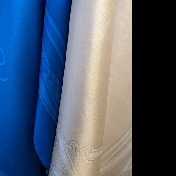 Ralph Lauren 2-Scarf Silk Set: Royal Blue + Champagne | 42” Square | New - Picture 3 of 10